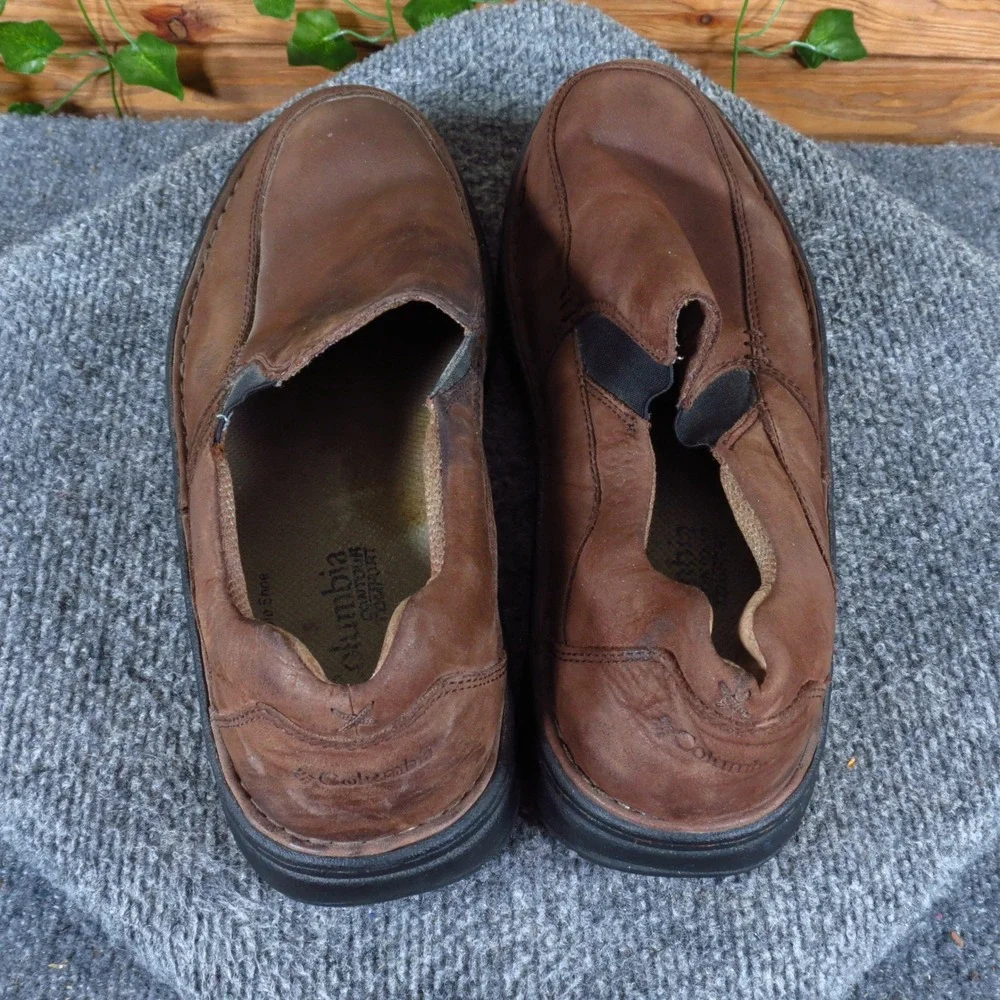 Columbia Big Pines Men Slip On Loafer Shoes Sz 9.5 Outdoor Walking Brown Leather